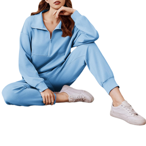 Conjunto de 2 piezas para mujer: Sudadera con media cremallera y pantalones deportivos de cintura alta, conjunto a juego para ropa deportiva. - Product Image 5