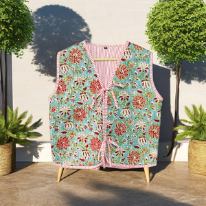 Chaleco acolchado de algodón para mujer, chaleco sin mangas con estampado floral, ropa ligera informal con cuello en V - Product Image 1