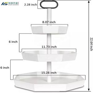 Supports à gâteaux en bois fini blanc cristal clair Présentoir à gâteaux et desserts à trois niveaux avec poignée Portable - Product Image 2