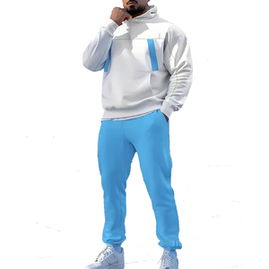 ชุดวอร์มแบบ unisex สีขาวน้ำเงิน ดีไซน์สปอร์ตมีฮู้ด ซิปยาวทั้งตัว ผลิตจากโพลีเอสเตอร์ระบายอากาศได้ดี เหมาะสำหรับใส่ในฤดูใบไม้ผลิ ทรงปกติ - Product Image 1