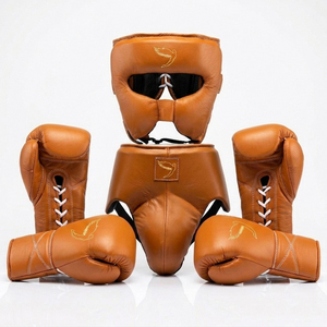 Set de Boxeo Profesional de Alta Calidad en Oferta, Equipo de Protección de Combate de Cuero Vacuno Auténtico, Guantes Super X con Cordones - Product Image 1