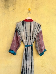 Women Tie Dye <b>Kimono</b> <b>Robe</b> Full Length V-Neck <b>Long</b> Sleeve Casual Wear Summer Style Soft Woven 100% Cotton - Product Image 2