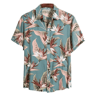 Camisas de Playa de Manga Corta 100% Algodón con Logotipo Personalizado, Servicio OEM, Ropa para Hombre 2026, Venta al Por Mayor, Cuello Redondo, Cierre de un Botón, Felpa Sólida - Product Image 1