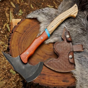 Custom Handmade Bushcraft <b>Axe</b> with Ash & Paddock Wood <b>Handle</b> | 1095 High Carbon Steel Outdoor Hatchet - Product Image 3