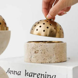 Brûleur d'encens en marbre beige de travertin au design arabe, porte-encens pour bâtonnets d'encens, brûleur de Bakhoor et Oud - Product Image 5