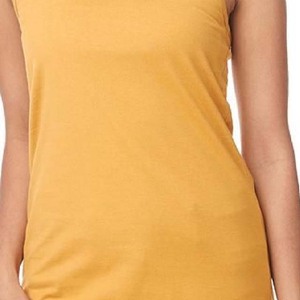 Top Amarillo Mostaza Casual sin Mangas para Mujer, Chaleco de Jersey Transpirable con Cuello Redondo, 180g, Color Sólido - Product Image 2