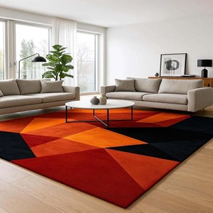 Modern Geometric Red Orange Area Rug Bold Abstract Hand Tufted Stylish Carpet forLiving Room Bedroom Office <b>Floor</b> Decor Durable - Product Image 3