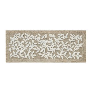 Tapis de bain en coton brodé de fleurs, rectangulaire, antidérapant avec support en caoutchouc, style classique, pour usage domestique - Product Image 1