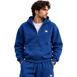 Ensemble de survêtement pour homme en molleton bleu roi avec logo personnalisé OEM, sweat à capuche zippé et pantalon de jogging, vente en gros, streetwear, tenue de sport - Product Image 6
