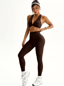Ensemble de yoga 2 pièces pour femme, taille mi-haute, couleur unie, sans couture, antibactérien, respirant, longueur intégrale, avec taille élastique en Spandex - Product Image 4