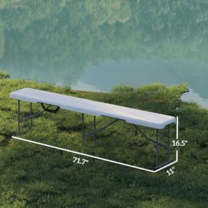 2 Pack 6 ft Portable Foldable <b>Plastic</b> <b>Bench</b> Seats with Carrying Handle Camping Furniture White Color - Product Image 2