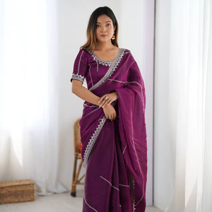 Sari en soie JMC de luxe avec broderie de fils et de paillettes – Vêtement ethnique haut de gamme pour l'exportation - Product Image 1