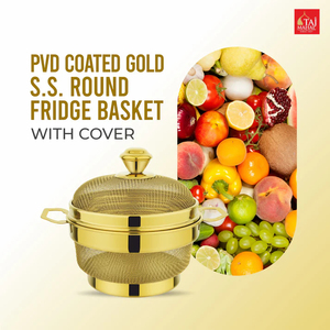 Cesta Redonda para Refrigerador con Revestimiento PVD, Cesta de Acero Inoxidable Dorada con Tapa, Colador para Frutas, Contenedor de Almacenamiento de Alimentos con Asa - Product Image 2
