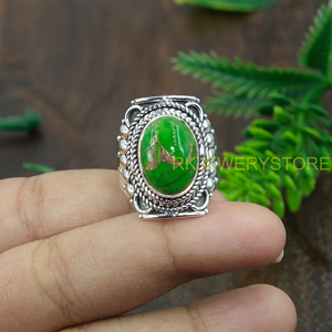 Green <b>Copper</b> Turquoise Ring 925 Sterling Silver Ring Statement Ring Handmade Design Ring Gemstone Ring Turquoise Jewelry Gift - Product Image 6