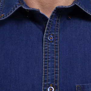 Turn Down Collar Denim Blue Color Button Up Long Sleeve Casual Fashion Jeans <b>Tops</b> Denim Shirts for Men - Product Image 6