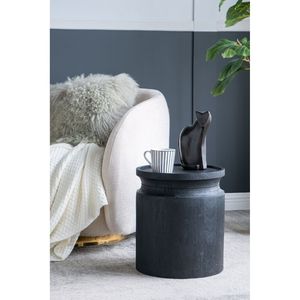 Table d'appoint cylindrique en bois noir D14x16, table de chevet élégante - Product Image 1