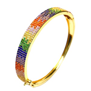 Designer Sterling <b>Silver</b> 925 Gold Plated Multi Color Topaz Gemstones Attractive Celeb Style Women Wear Bangle - Product Image 1