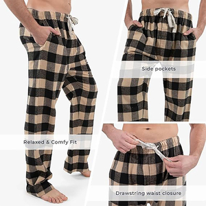Pantalon de pyjama en flanelle tricotée pour homme, décontracté, hiver, coton/polyester, respirant, unisexe, confortable, pantalon de détente - Product Image 5