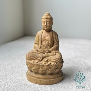 Sculpture religieuse en bois d'agar de qualité supérieure, forme compacte - Statue de Bouddha Shakyamuni, décoration traditionnelle pour table, 129g - Product Image 1