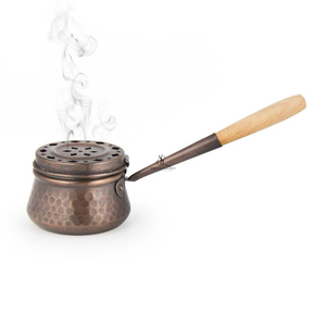 Hammered Copper <b>Bakhoor</b> Burner Portable Arabic <b>Oud</b> Incense Holder Pot With Long Wooden Handle & Detachable Lid For Home Decor - Product Image 2