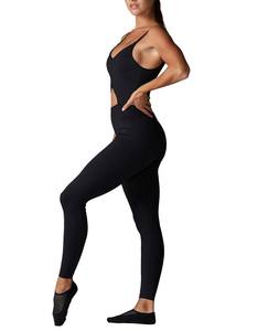 ชุดบอดี้สูทและเลกกิ้งสีดำสำหรับผู้หญิง ชุดบอดี้สูทแขนกุดพร้อมเลกกิ้งเอวสูง ชุดออกกำลังกาย ชุดออกกำลังกายสีดำสุดอินเทรนด์ - Product Image 3