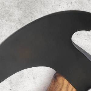 Custom Handmade High Carbon Steel Pizza Cutter Wheel Ulu Knife Premium Wooden Handle Kitchen Axe with Genuine Leather Sheath - Product Image 5