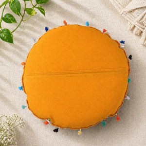 Cojín grande redondo para meditación con funda bordada de patchwork. - Product Image 2