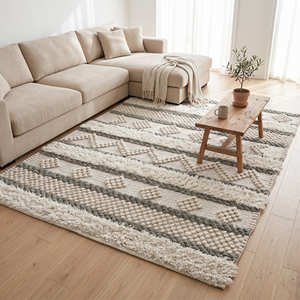 Alfombra Bohemia de Estilo Moderno con Patrón Geométrico, Tejido Plano de Algodón, Hecha a Mano, con Flecos Rectangulares, para Sala de Estar - Product Image 4