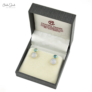 Pendientes de Plata de Ley 925 con Dos Piedras de Topacio Azul Suizo y Calcedonia Azul, Hechos a Mano, para Mujer, Piedra de Nacimiento de Diciembre - Product Image 6