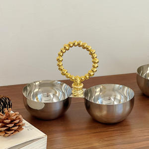 Bol de service double en métal avec poignée perlée dorée de qualité supérieure pour une décoration de table luxueuse - Product Image 4