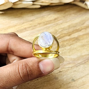 Unique Design Moonstone <b>Rings</b> Boho Brass <b>Ring</b> Women 18k Gold Plated Minimalist Geometric Band <b>Dainty</b> Jewelry Wholesale/OEM/ODM - Product Image 4