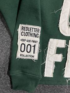 Sudadera con capucha verde para hombre con cremallera, estampado de letras 'God First' con aplique, forro polar informal, 100% algodón, corte regular, ropa de invierno, logotipo personalizado - Product Image 3
