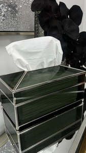 Luxury Home Decor Silver Metal Framed Black Glass Tissue <b>Box</b> with Elegant Feet and Clasp Rectangle Tissue Holder <b>Box</b> - Product Image 5