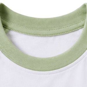 Camiseta de Manga Corta para Mujer, Blanca y Verde Menta, Estilo Raglán, con Estampado Gráfico Minimalista de Naturaleza, Cuello Redondo, Algodón, Informal, Personalizable OEM ODM - Product Image 5