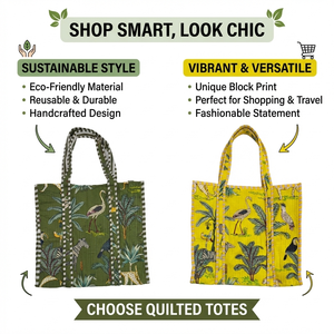 กระเป๋าโท้ทผ้าควิลท์คันธาทำมือ เป็นมิตรกับสิ่งแวดล้อม กระเป๋าสะพายไหล่ผ้าฝ้ายแบบกลับด้านได้ กระเป๋าช้อปปิ้งแบบโบโฮแพทช์เวิร์คที่ยั่งยืน - Product Image 6