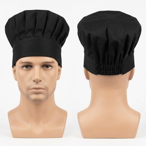 Casquette de chef unisexe en polycoton imperméable 210 GSM de qualité supérieure, noire, à couronne plissée, fermeture élastique réglable à pression, personnalisable pour restaurant - Product Image 1