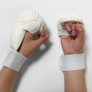 Wholesale Driftwear Impex Custom Logo Blue Karate Mitts WKF Style PU Leather Hook Loop Closure Unisex Training Gloves - Product Image 2