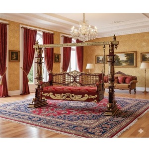 Balançoire sculptée à la main finition noire pour la maison DST FURNITURE Balançoire extérieure en bois classique finition noire coussin orange Jhula - Product Image 2