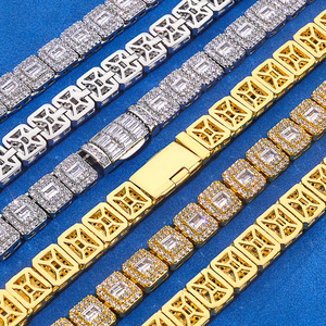Mens 925 Silver Moissanite Baguette Iced Tennis Chain Square Link Luxury <b>Statement</b> <b>Necklace</b> For Men - Product Image 4