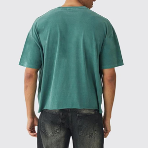เสื้อยืดทรงบ็อกซี่สีเขียวอมฟ้าสำหรับผู้ชาย คอวี แขนสั้น สไตล์ลำลอง สตรีทแวร์ ผ้าฝ้าย 100% รับสกรีนโลโก้ - Product Image 6