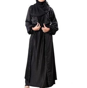 Solid Color Black Long Sleeve <b>Islamic</b> Clothing Muslim Hijab Women Abaya <b>Printed</b> Muslim Long Casual Sleeve Dress Plus Size Abaya - Product Image 4