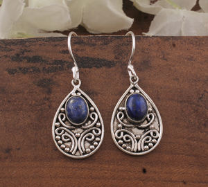 Pendientes de Lapislázuli con Forma de Gota, Plata de Ley 925, Joyería Artesanal Vintage con Piedras Preciosas, Venta al por Mayor para Bodas, Aniversarios y Fiestas - Product Image 1