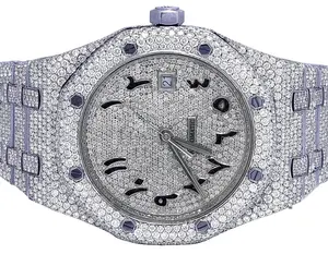 Meilleure vente VVS Lab Grown Moissanite Diamond Watch Pass Tester ETA Mouvement automatique Argent Cadran arabe Montre-bracelet à quartz