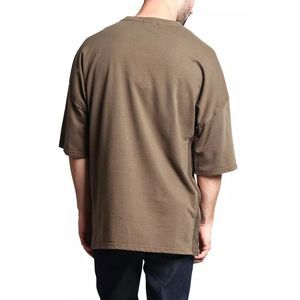 Camiseta Oversize de Algodón Marrón para Hombre, de Peso Pesado, Manga Regular, Cuello Redondo, Casual, Estampada, Tejido de Punto Jersey, Hombro Caído, Estilo Urbano - Product Image 3