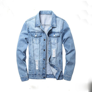 New Arrival Winter Casual Korean Trend Menswear Jean <b>Jacket</b> for <b>Men</b> Distressed Slim <b>Denim</b> <b>Jacket</b> - Product Image 1
