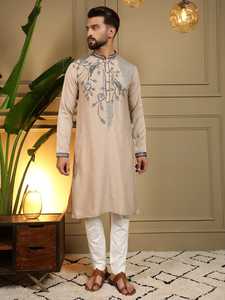 Pijama Kurta de Viscosa y Seda para Hombre con Bordado de Lentejuelas, Chudidar Semialgodón, Ropa Étnica Festiva para Bodas - Product Image 5