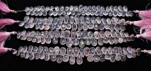 ลูกปัดโรสควอตซ์ธรรมชาติทรงลูกแพร์เรียบเนียน ขนาด 7x10 ถึง 9x13 มม.  ขนาดเส้น 8 นิ้ว ลูกปัดโรสควอตซ์เรียบเนียน - Product Image 6