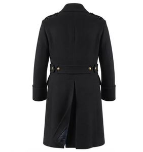 <b>Men's</b> <b>Slim</b> <b>Fit</b> Double Breasted Wool Overcoat Notched Lapel Epaulet Black French <b>Trench</b> <b>Coats</b> - Product Image 2