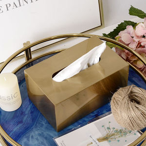 Bold Blossom Eco-friendly Brass Metal Electroplating High-<b>end</b> Decorative Living Room <b>Table</b> Rectangular Tissue Napkin <b>Storage</b> Box - Product Image 4