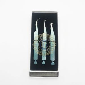 Pince à épiler professionnelle d'extension de cils Ombre pointe argentée conception de fond de coeur revêtement en poudre d'acier inoxydable durable - Product Image 3